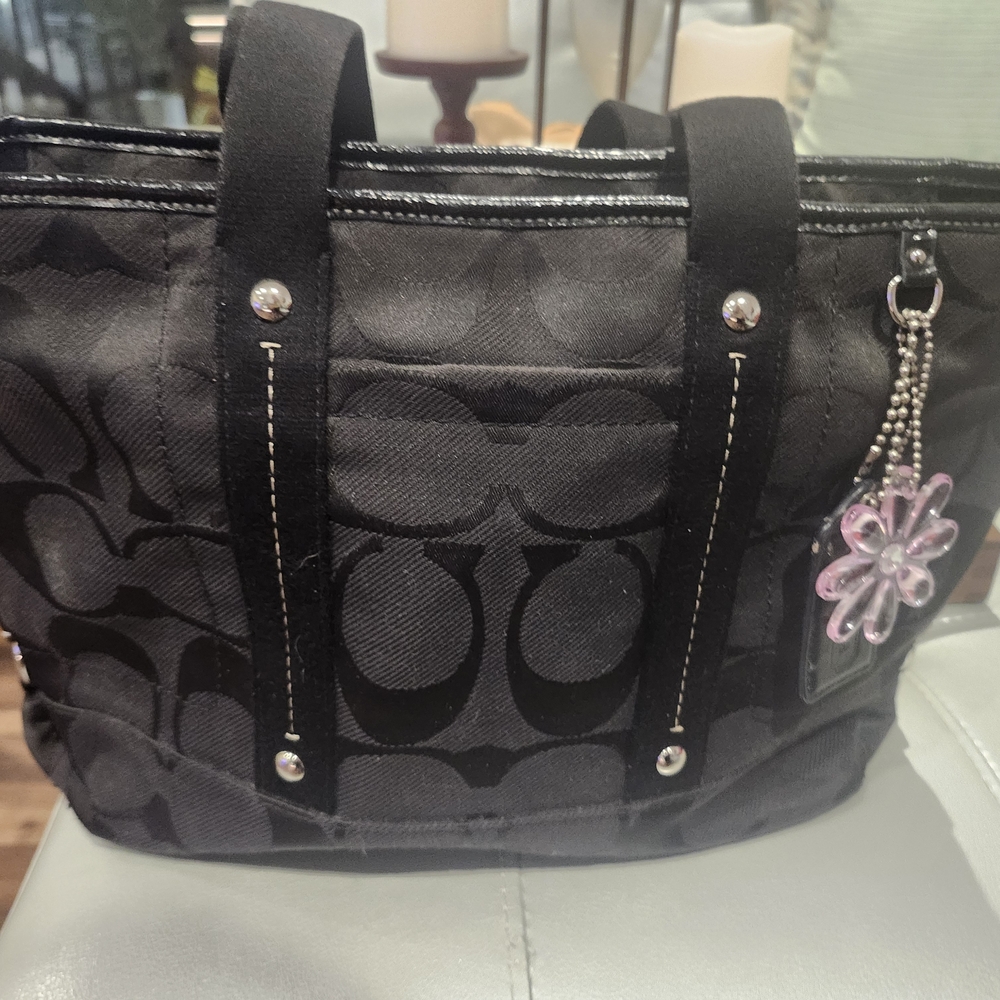 Coach Black Tote with Pink Charm